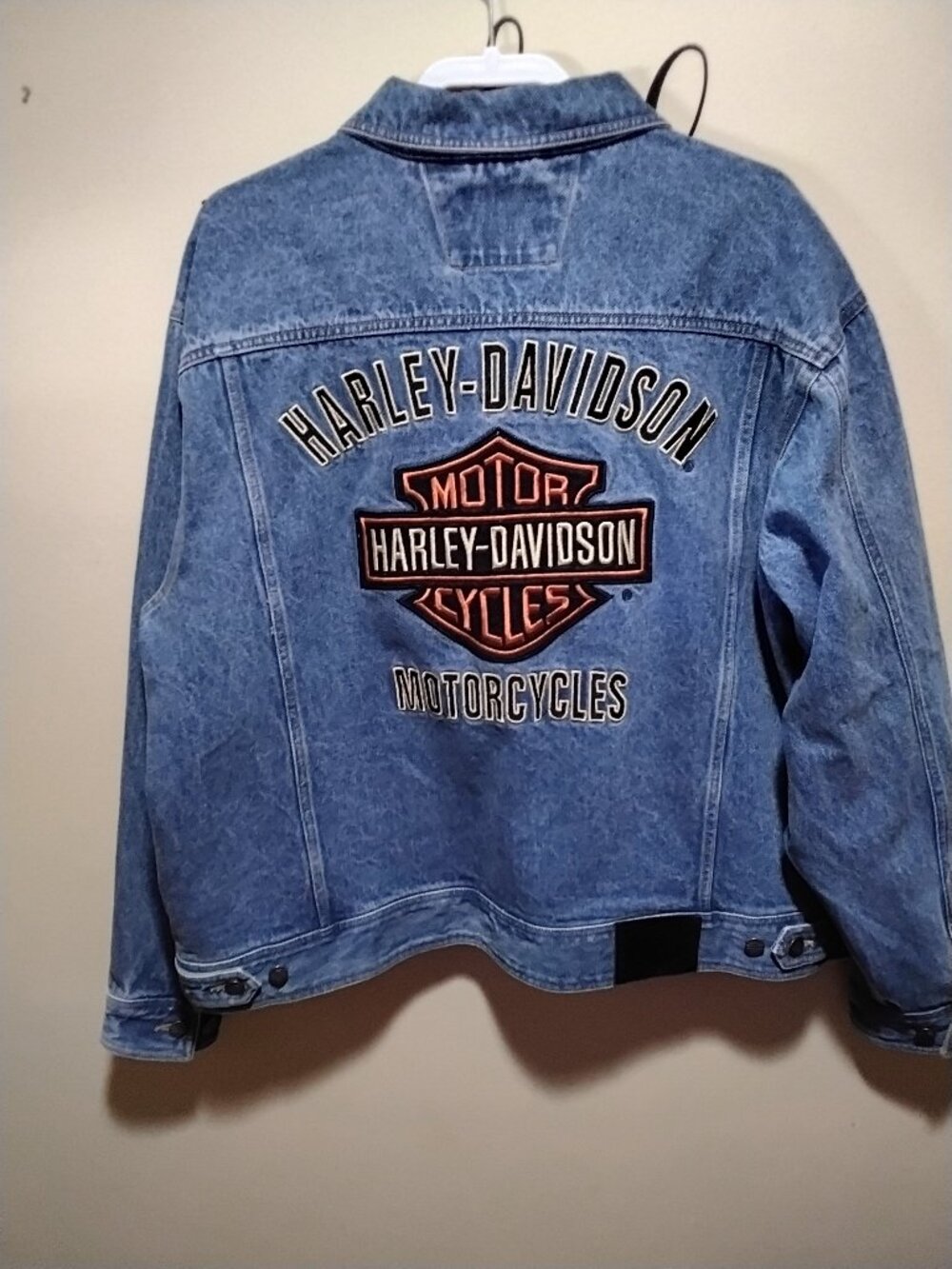 Harley Davidson Denim Jacket Men XL Vintage Biker Blues Trucker Jean Embroidered